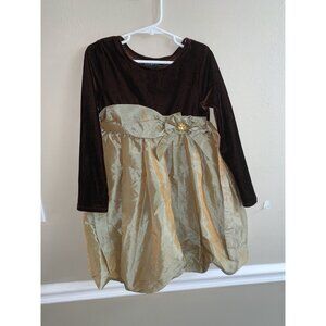 girls dressy brown long sleeve dress George size 6 ribbon bow with gem